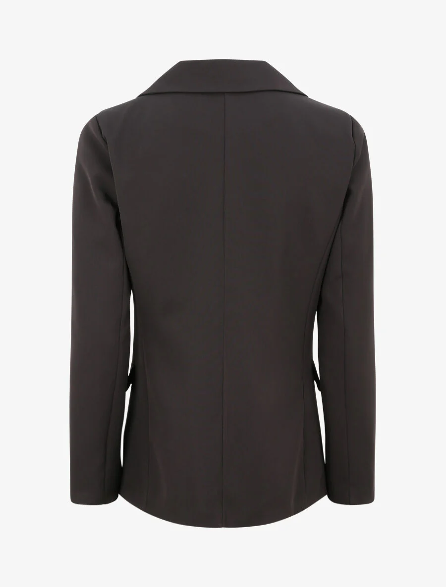Lange gekruiste blazer met stijlvolle knopen - Zwart - Image 2