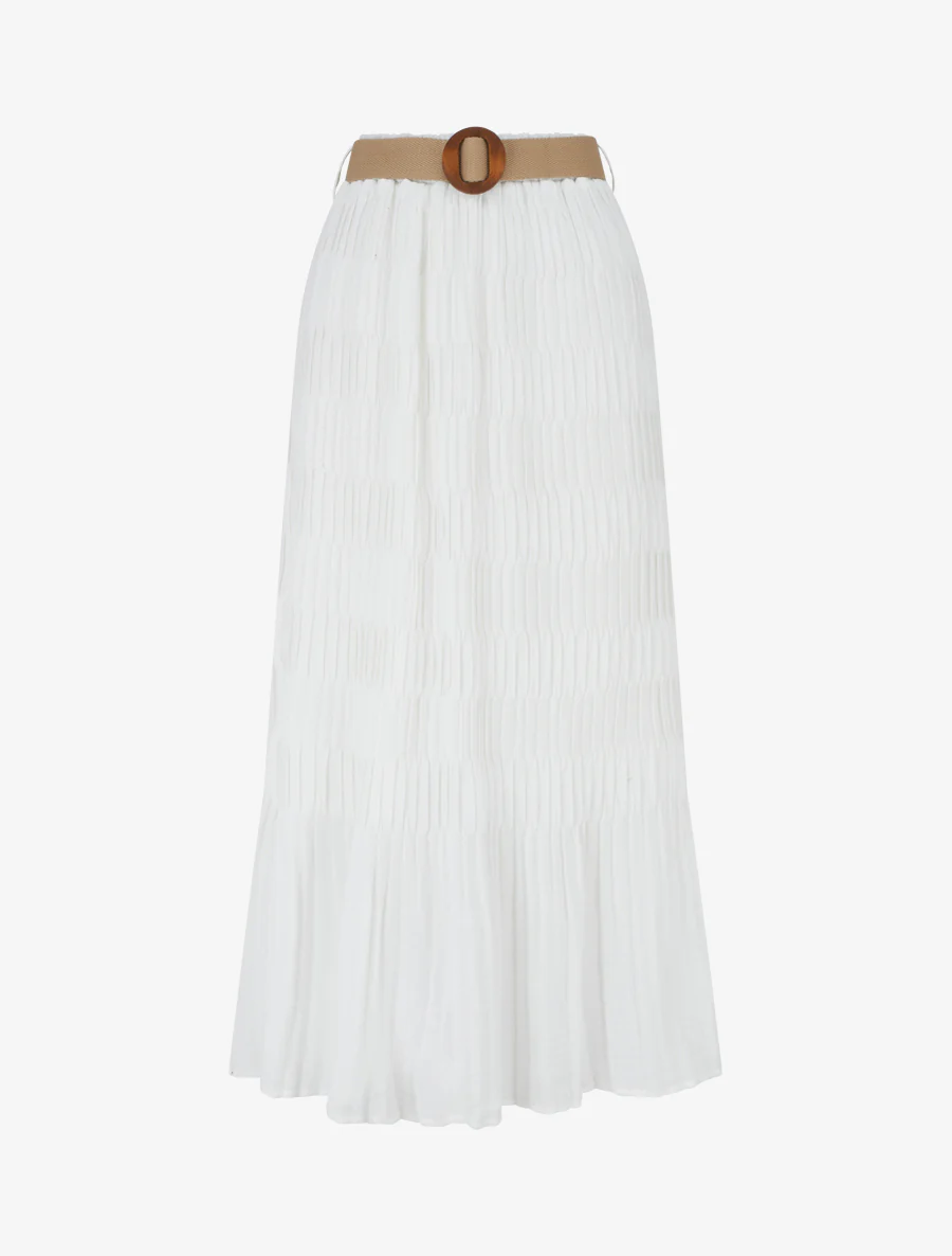 Lange geplooide rok met elastische tailleband - Wit