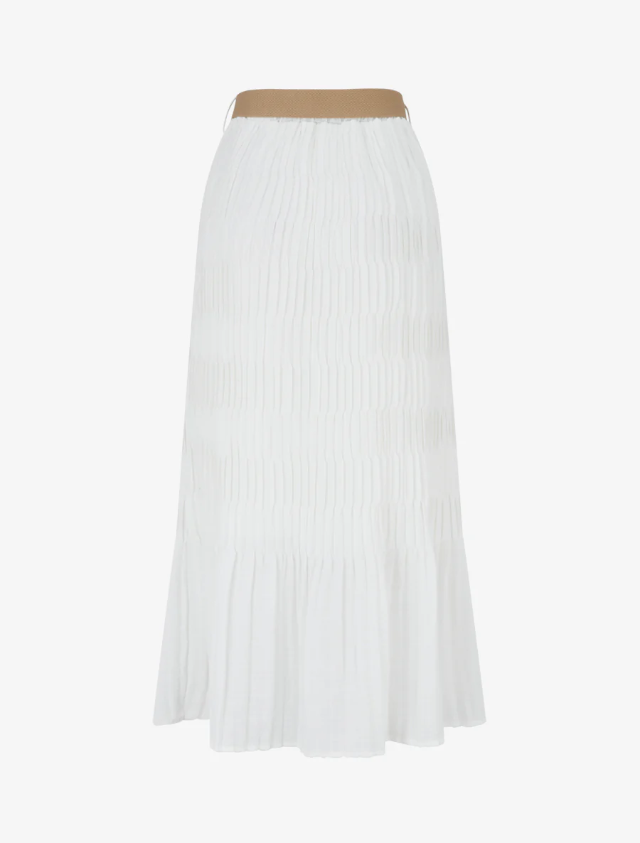 Lange geplooide rok met elastische tailleband - Wit - Image 2