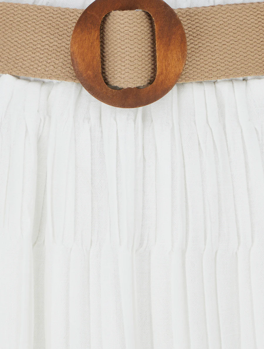 Lange geplooide rok met elastische tailleband - Wit - Image 3