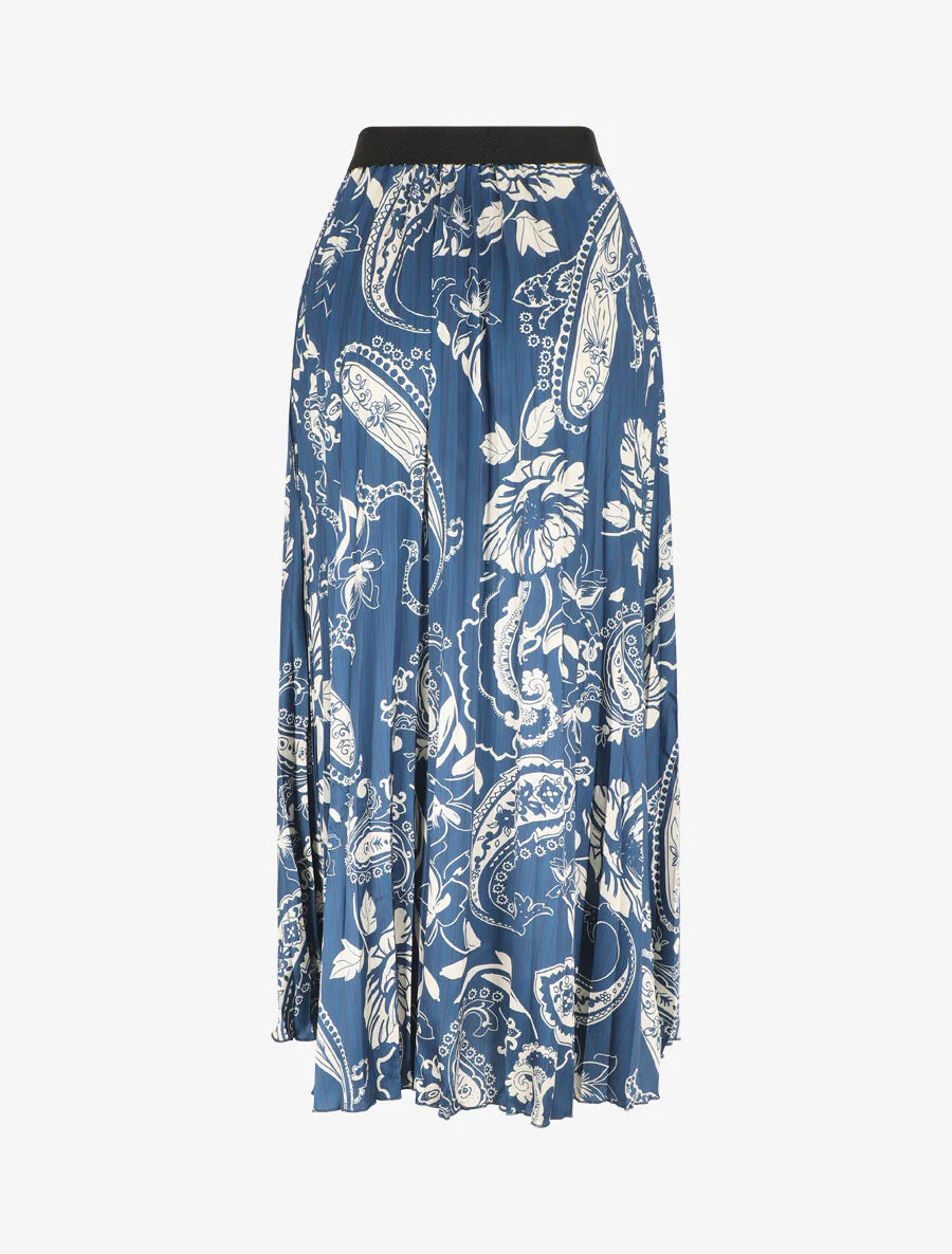 Lange geplooide rok met sjaalprint - blauw - Image 2