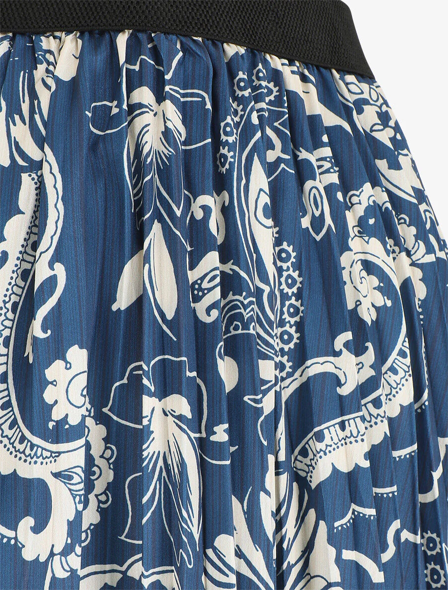 Lange geplooide rok met sjaalprint - blauw - Image 3