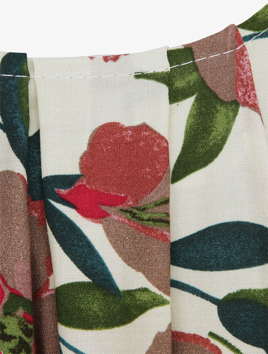 Lange geprinte reuzenmargrieten jurk - Beige/donkerroze - Image 3