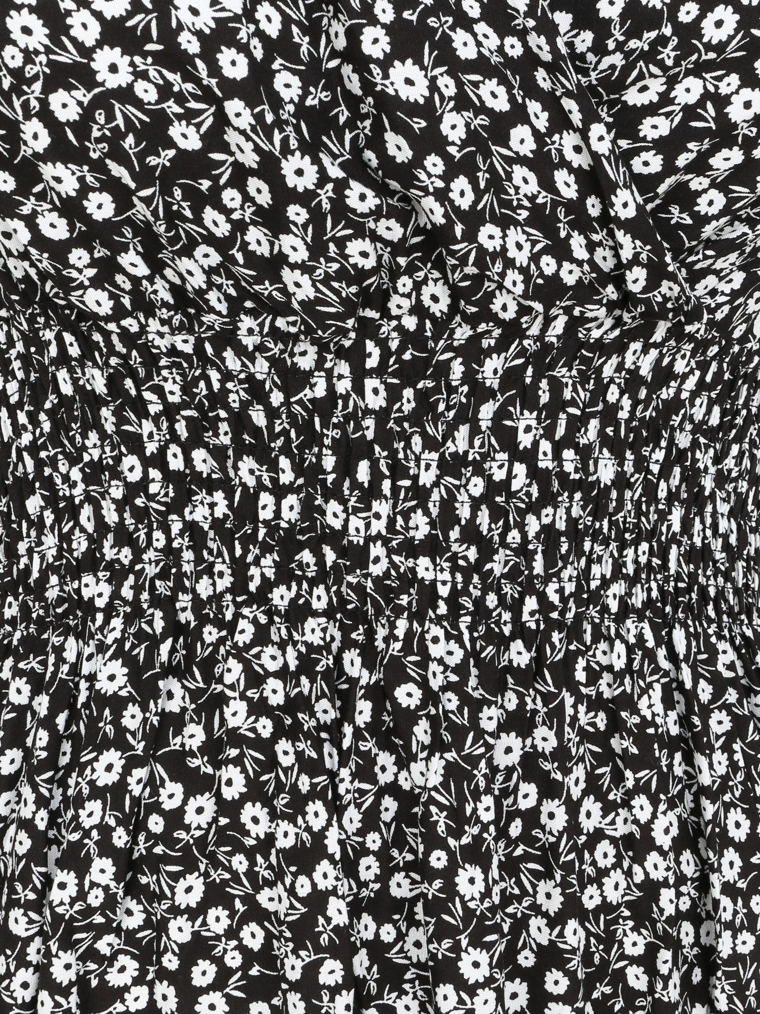 Lange getailleerde jurk met kleine bloemenprint - Zwart - Image 3