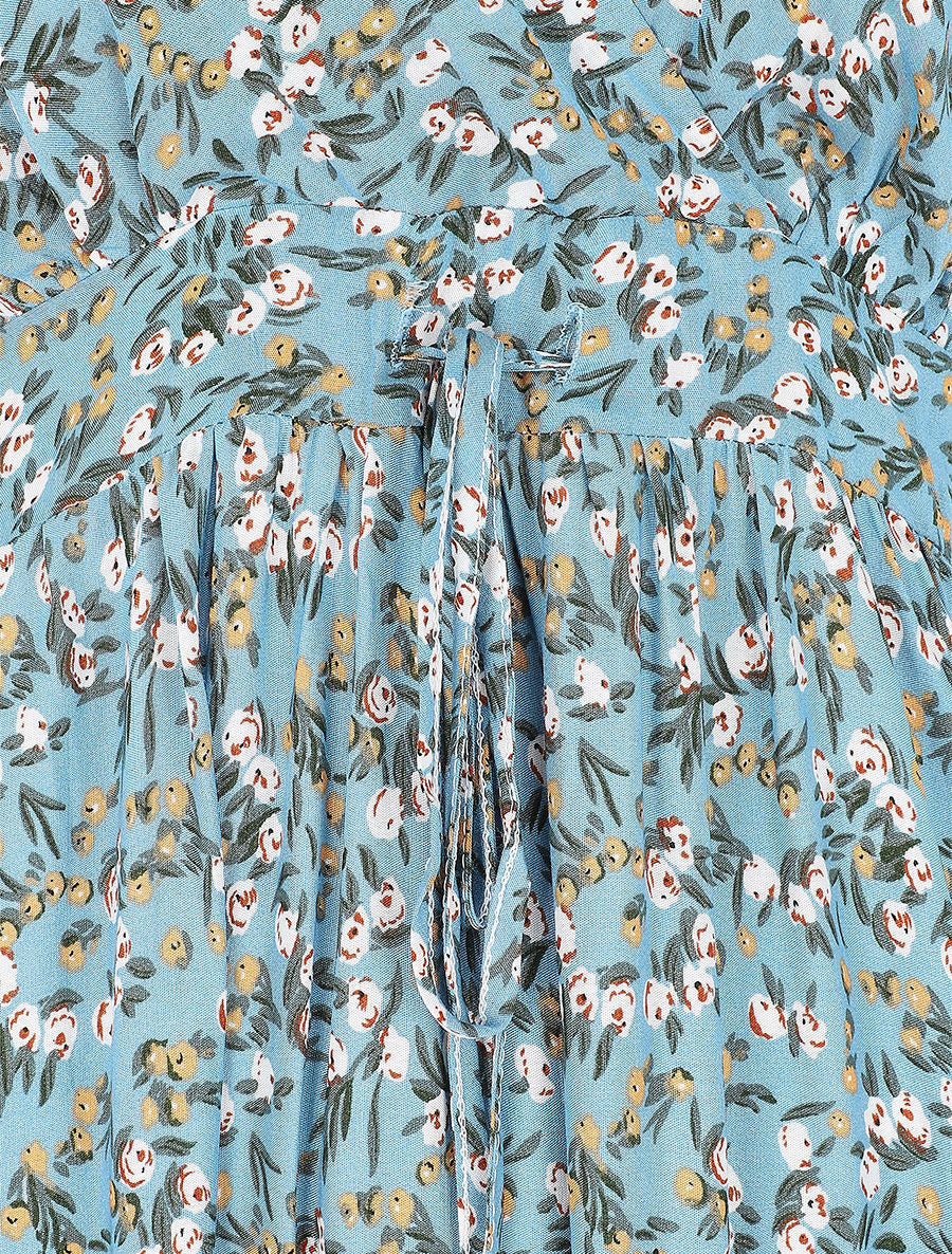 Getailleerde lange jurk met kleine lentebloemenprint - Turkoois - Image 3