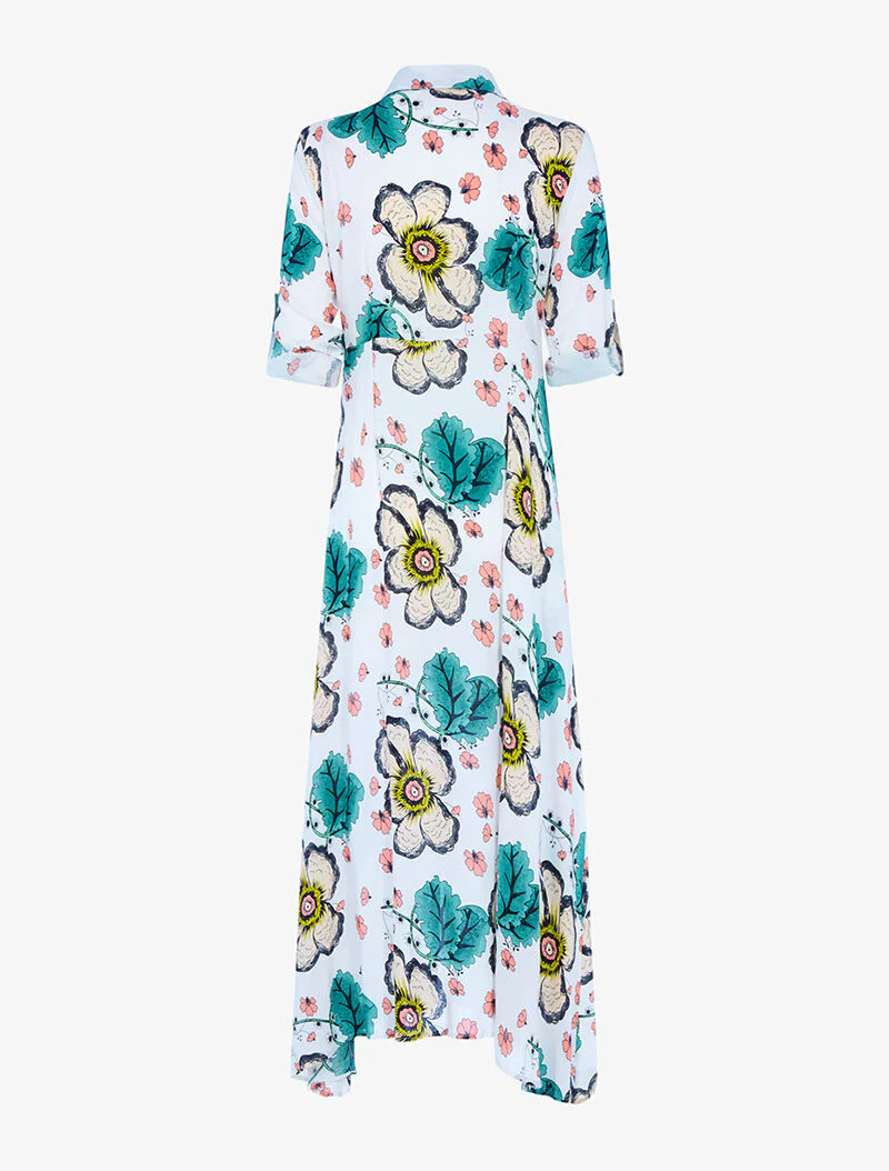Getailleerde lange jurk met grote bloemenprint - ecru - Image 2
