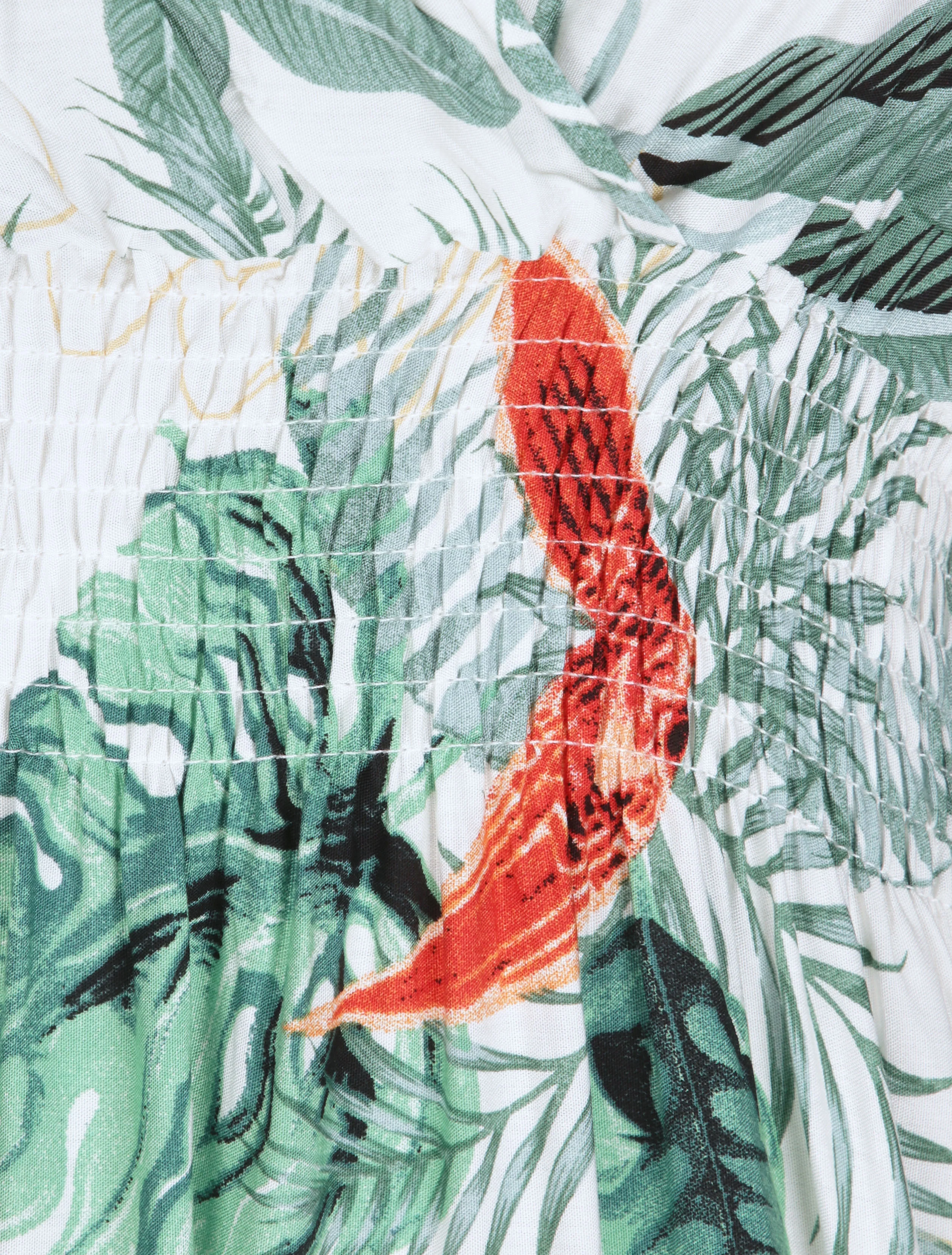 Lange getailleerde jurk met grote tropische bloemenprint - Wit - Image 3