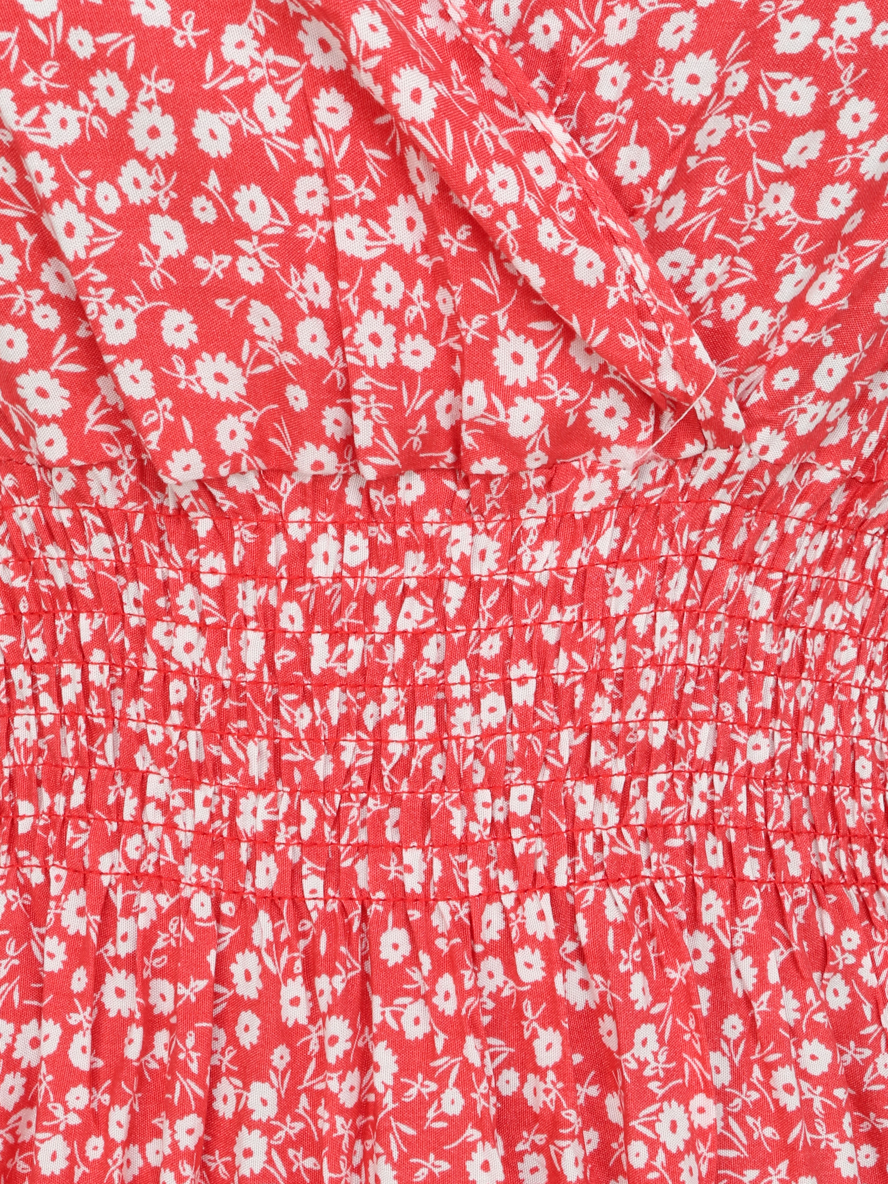 Lange getailleerde jurk met kleine bloemenprint - Rood - Image 3