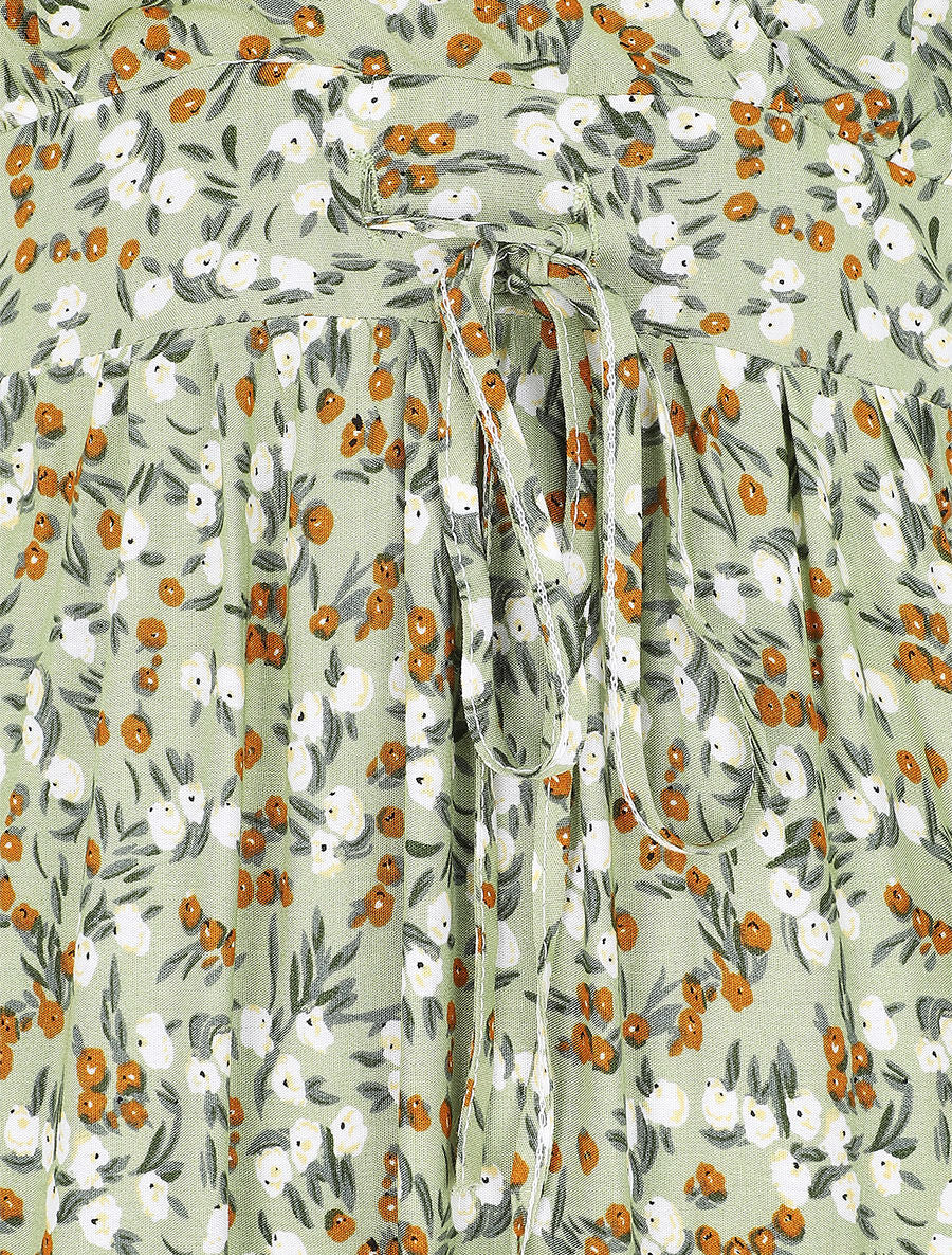 Getailleerde lange jurk met kleine lentebloemenprint - Kaki - Image 3