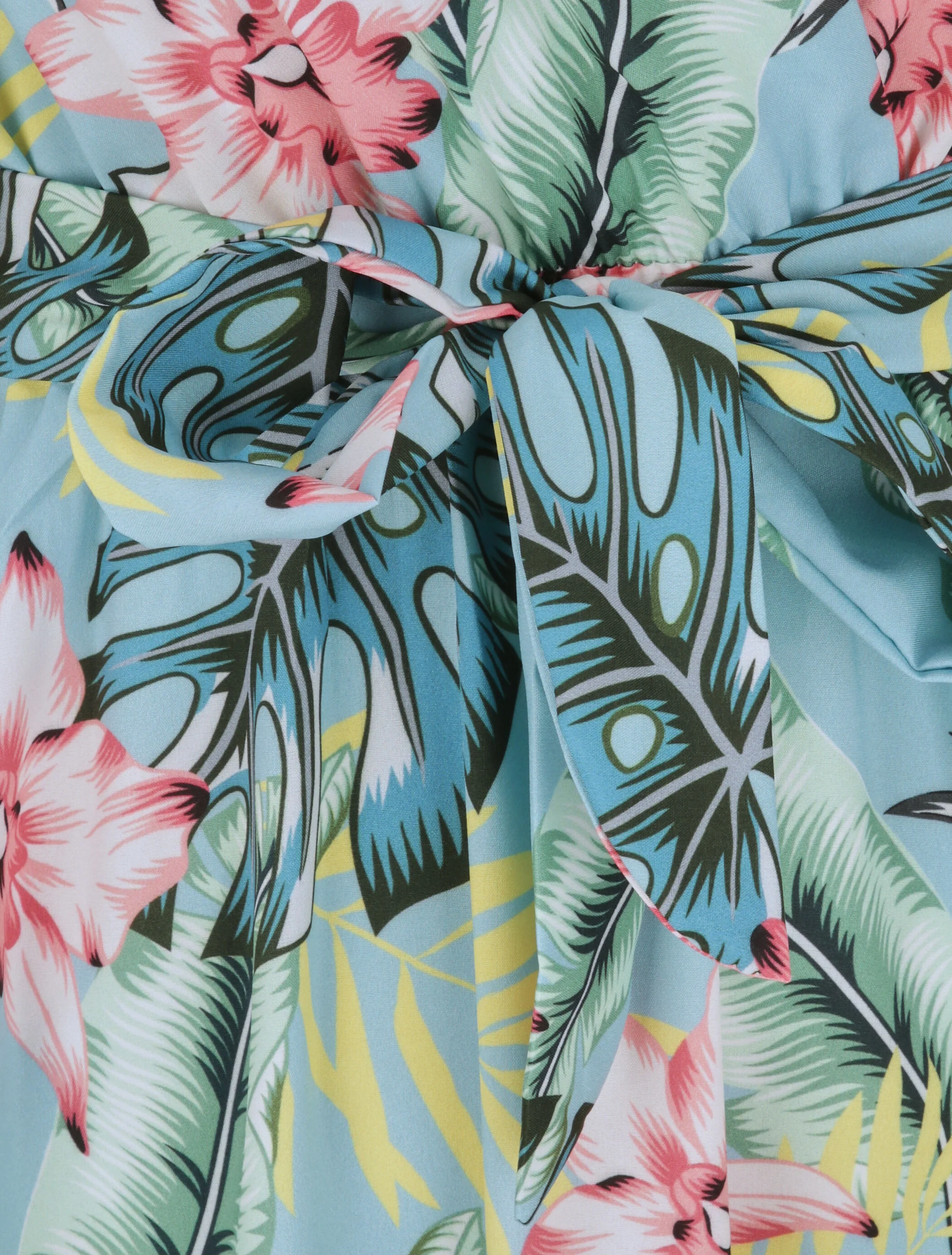 Lange getailleerde jurk met tropische orchideeënprint - Lichtblauw - Image 3