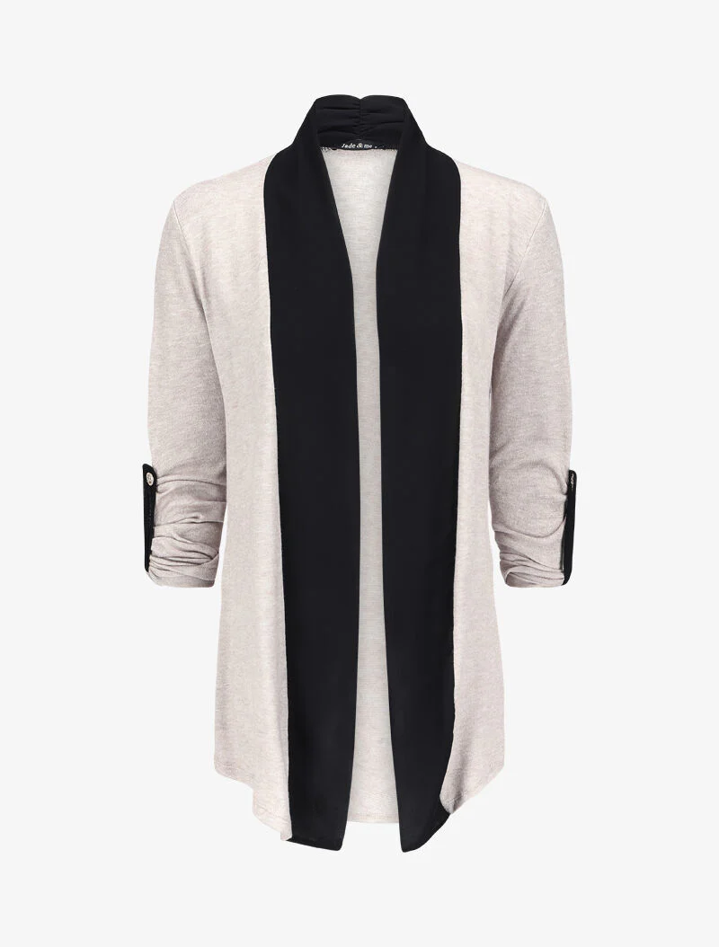 Lange gilet met voile halslijn - Beige