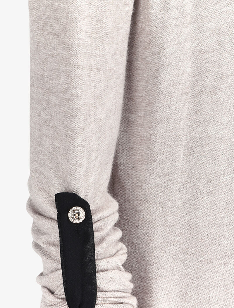 Lange gilet met voile halslijn - Beige - Image 3