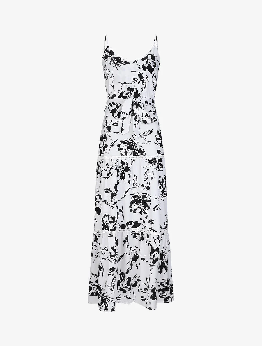 Lange glijdende bloemenprint met contrasterende bloemen - Wit