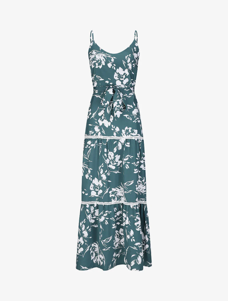 Lange glijdende bloemenprint met contrasterende bloemen - Groen