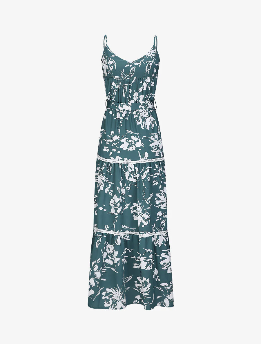 Lange glijdende bloemenprint met contrasterende bloemen - Groen - Image 2
