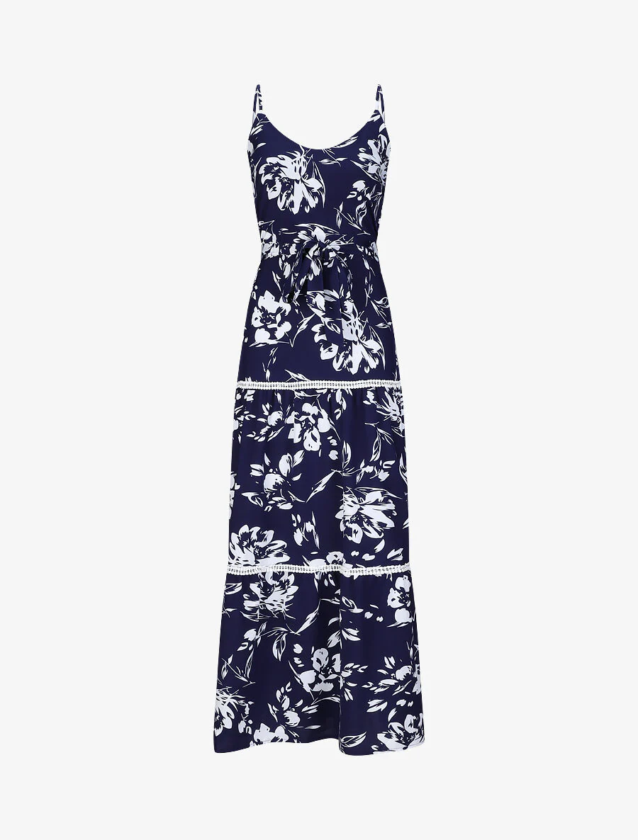 Lange glijdende bloemenprint met contrasterende bloemen - Blauw
