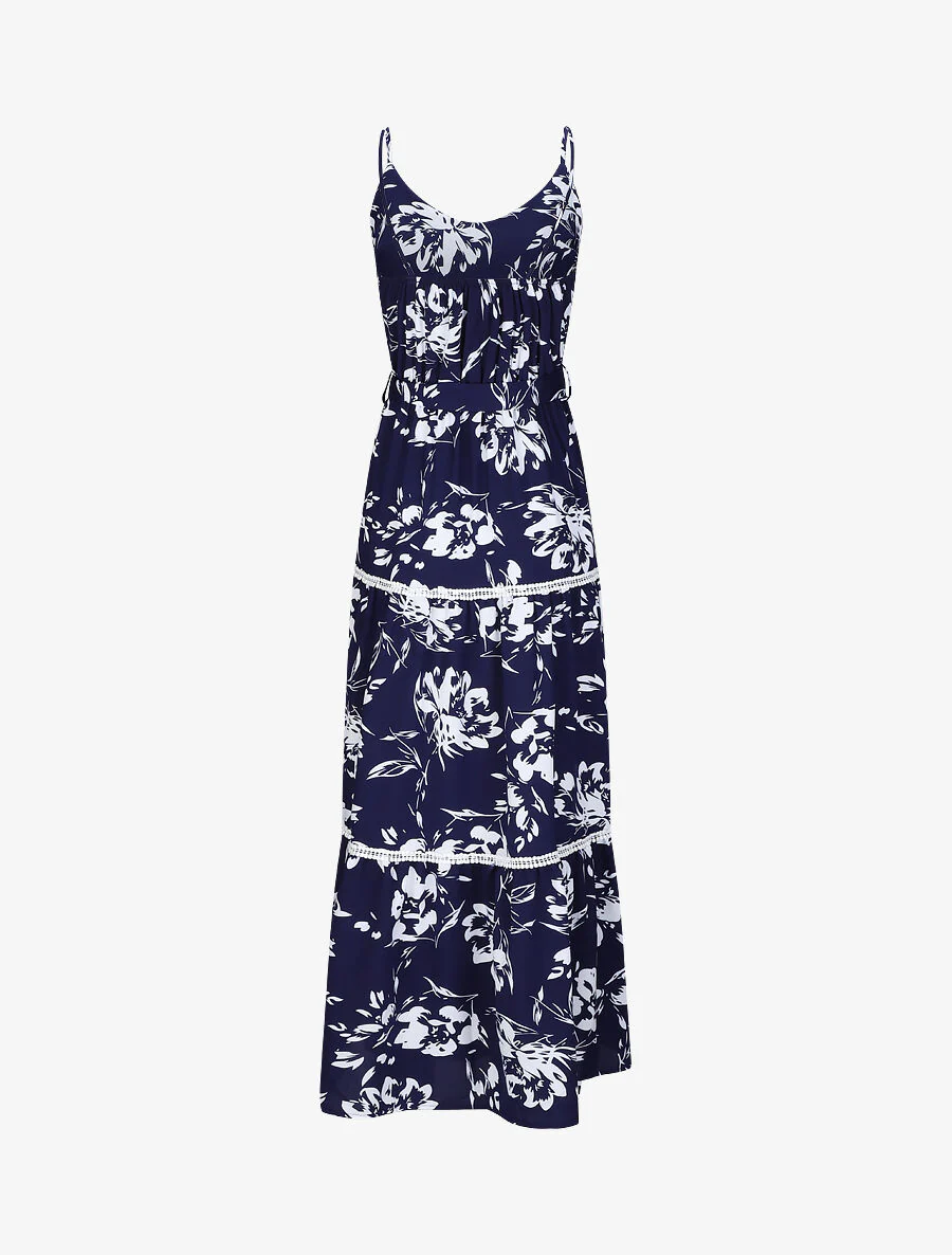 Lange glijdende bloemenprint met contrasterende bloemen - Blauw - Image 2