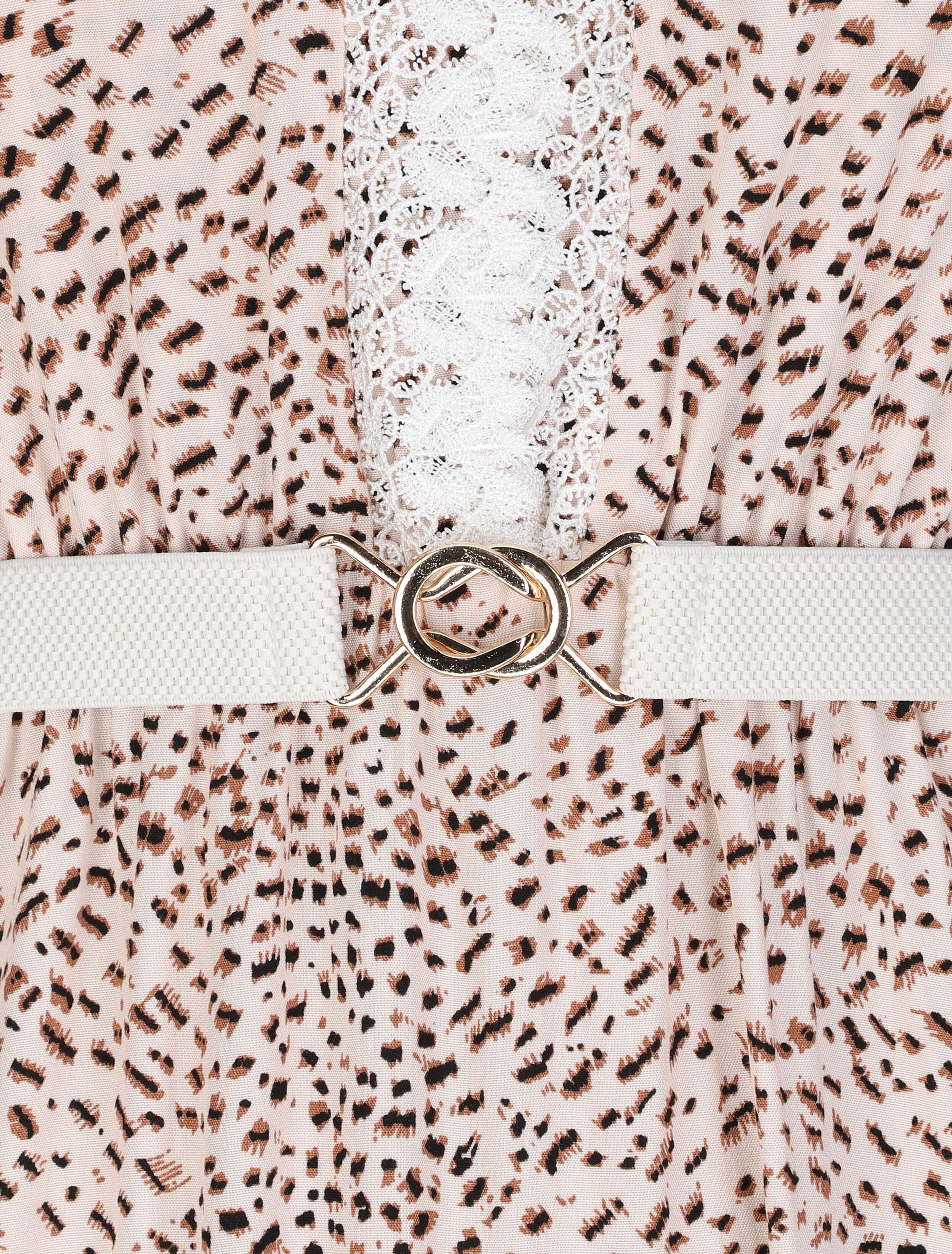 Lange glijdende jurk met kanten kraag en gespikkeld print - Beige - Image 3