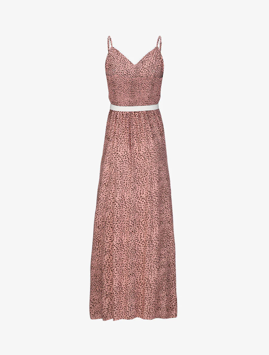Lange glijdende jurk met kanten kraag en gespikkeld print - Roze - Image 2