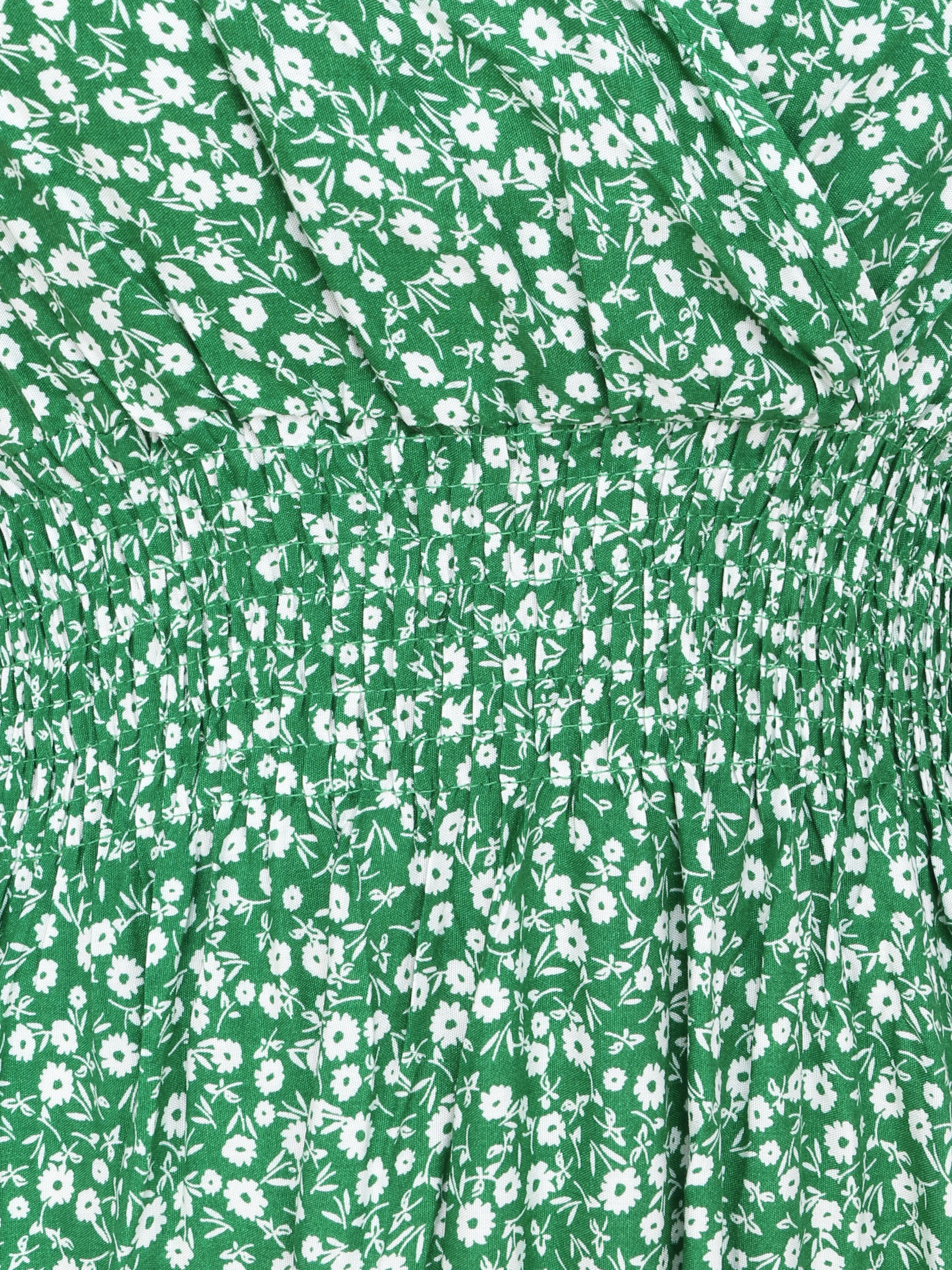 Lange getailleerde jurk met kleine bloemenprint - Groen - Image 3