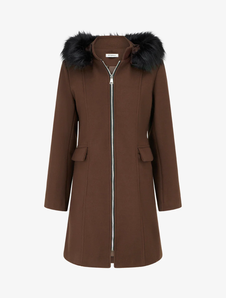 Lange jas met capuchon en ritssluiting - Bruin
