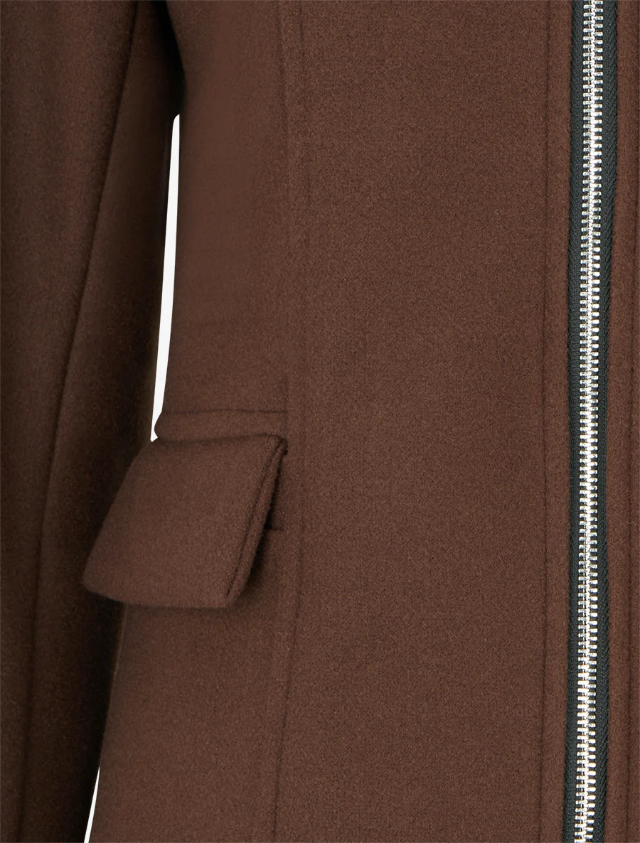 Lange jas met capuchon en ritssluiting - Bruin - Image 3