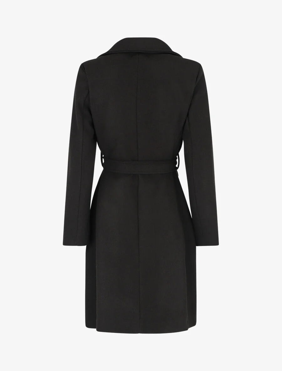 Lange jas met ceintuur en notch-revers - zwart - Image 2