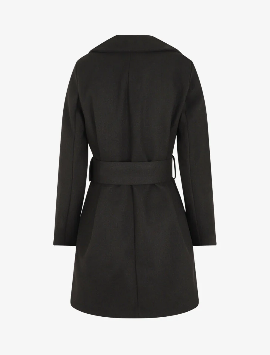 Lange jas met ceintuur en notch-revers - Zwart - Image 2
