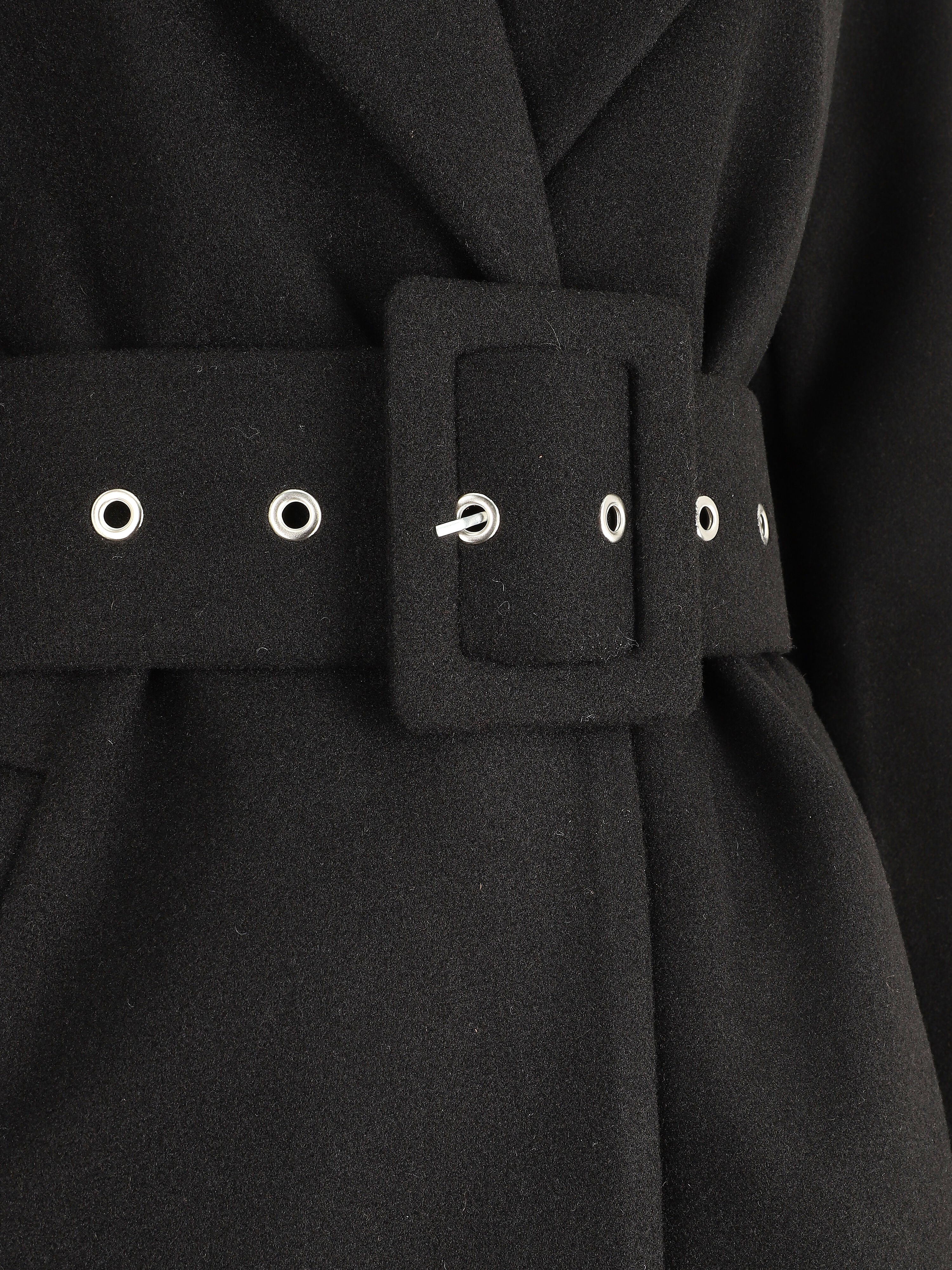 Lange jas met ceintuur en notch-revers - Zwart - Image 3
