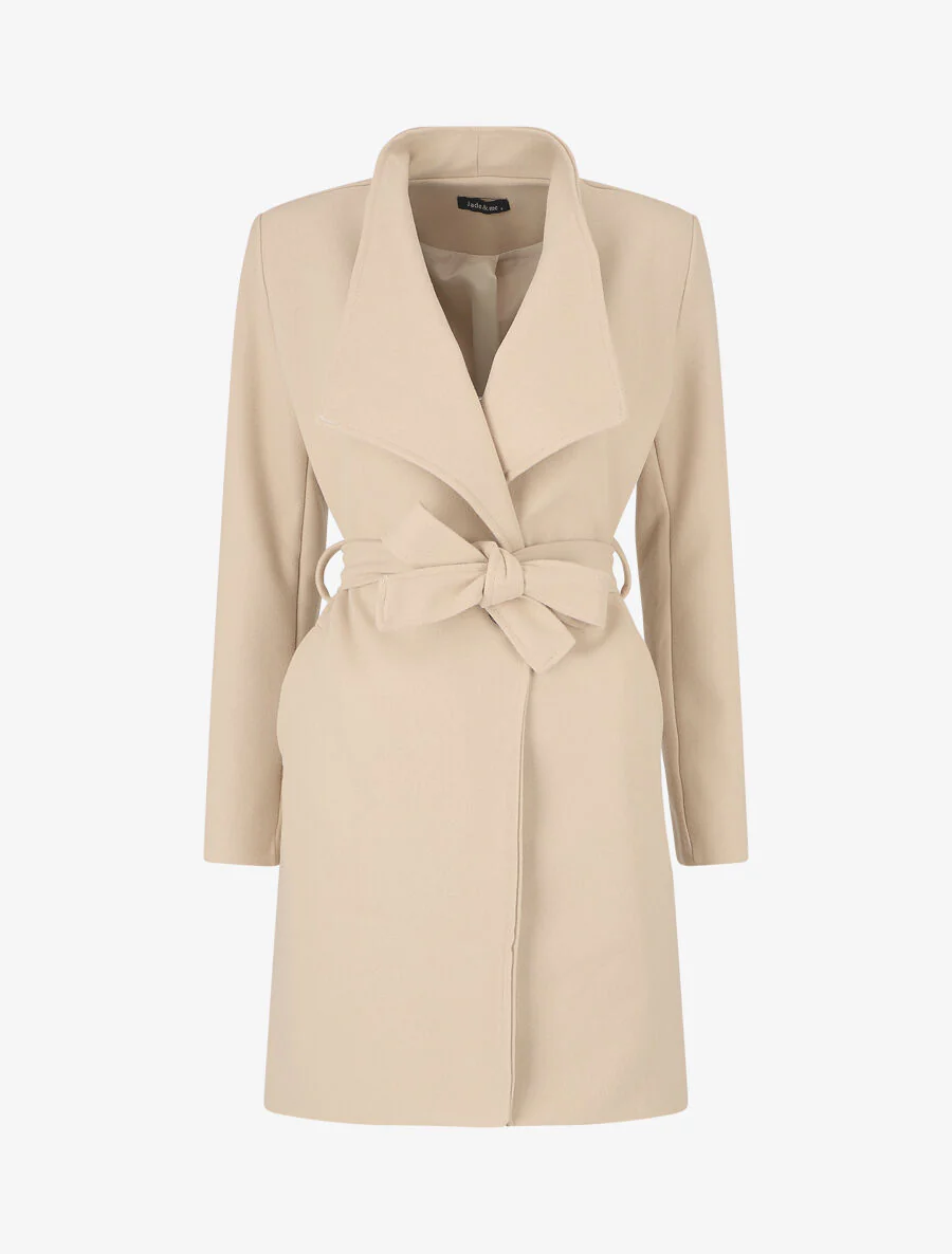 Lange jas met riem en opstaande kraag - Beige