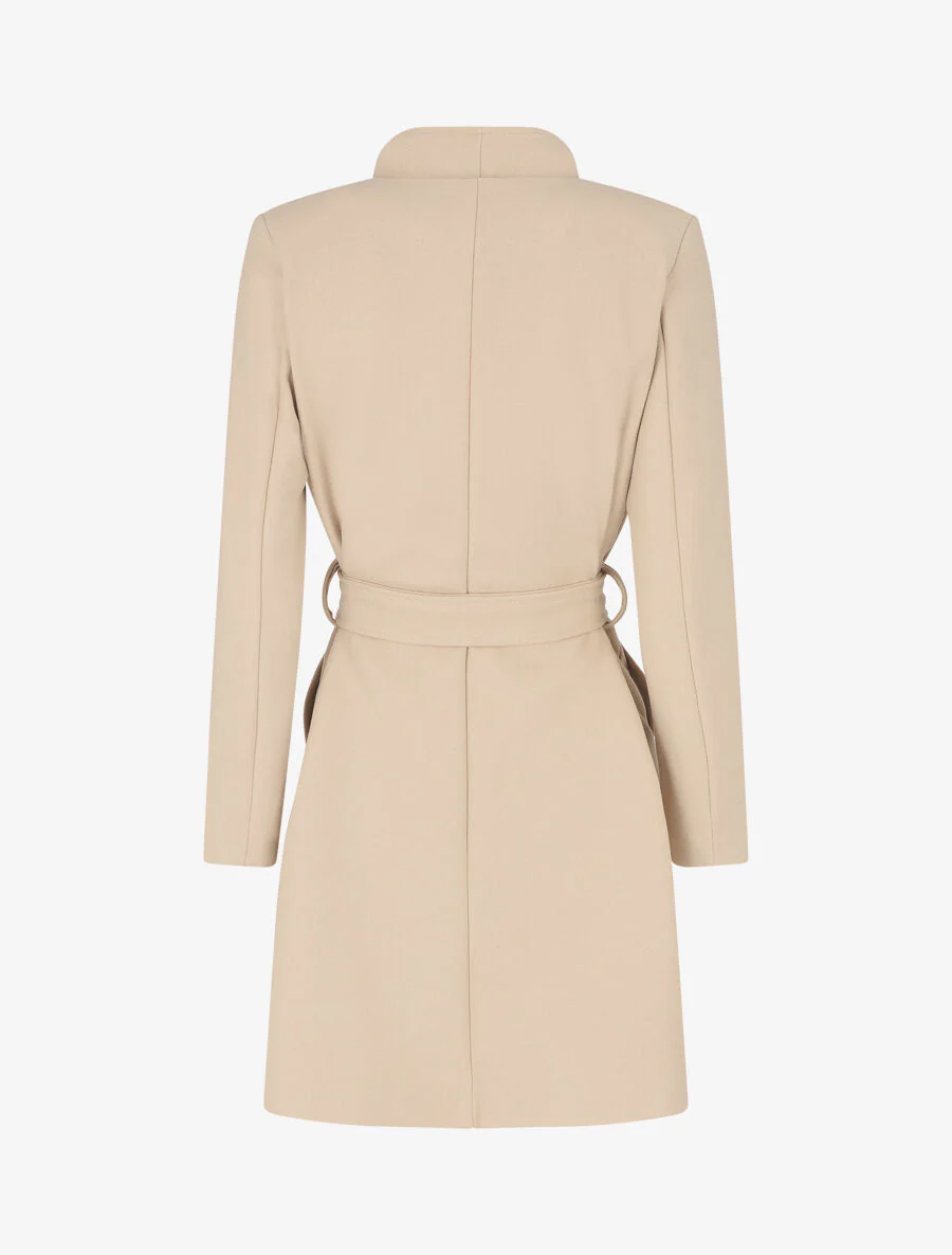 Lange jas met riem en opstaande kraag - Beige - Image 2