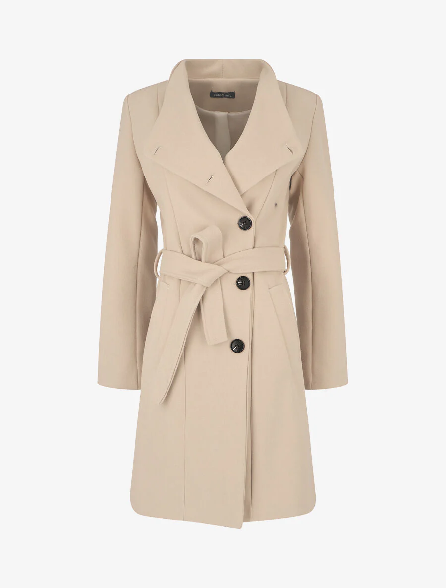 Lange jas met opstaande kraag - Beige