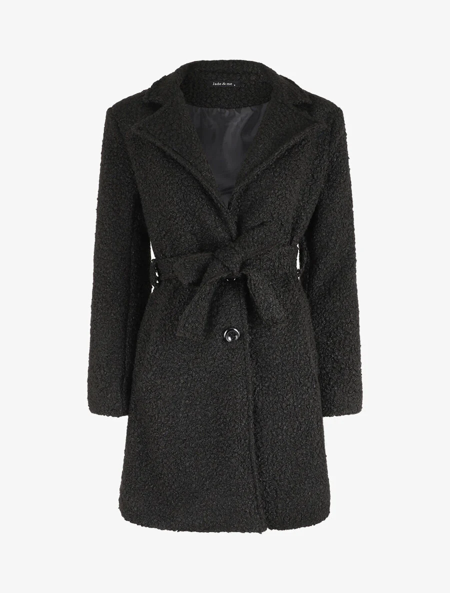 Lange jas met shearling-effect - Zwart
