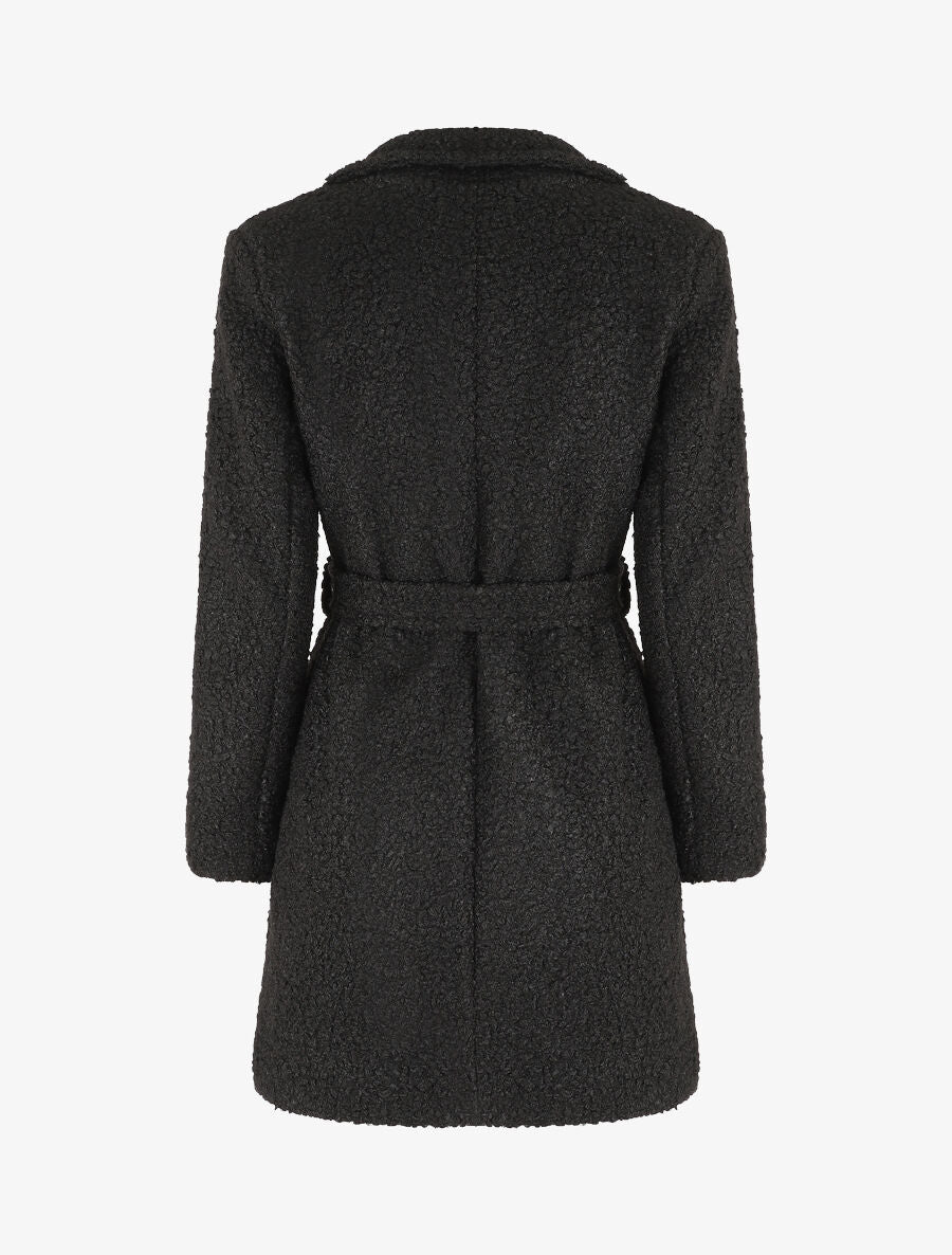 Lange jas met shearling-effect - Zwart - Image 2