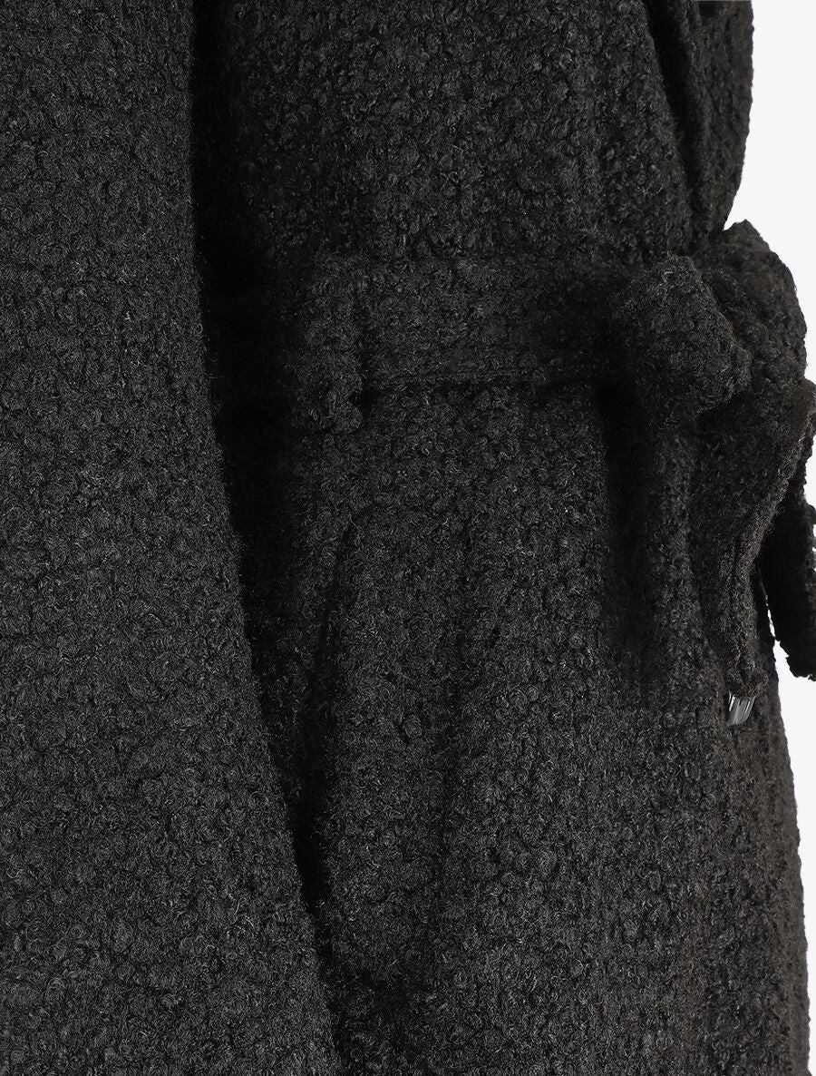 Lange jas met shearling-effect - Zwart - Image 3