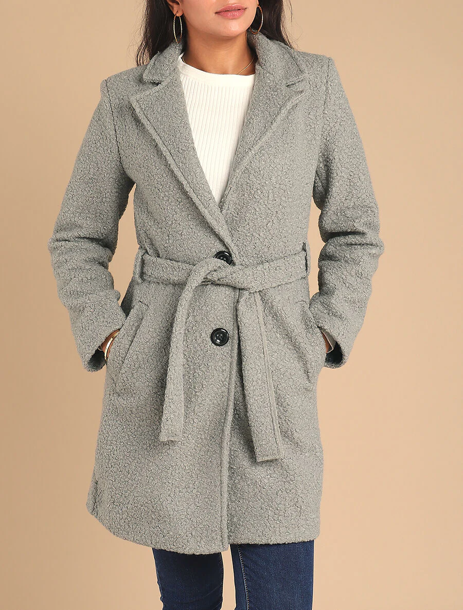 Lange jas met shearling-effect - grijs - Image 4