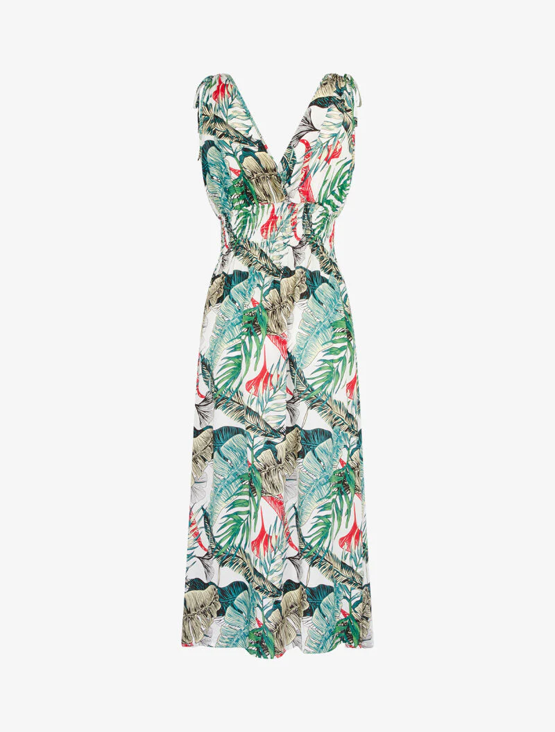 Lange overslagjurk met jungleprint - wit - Image 2