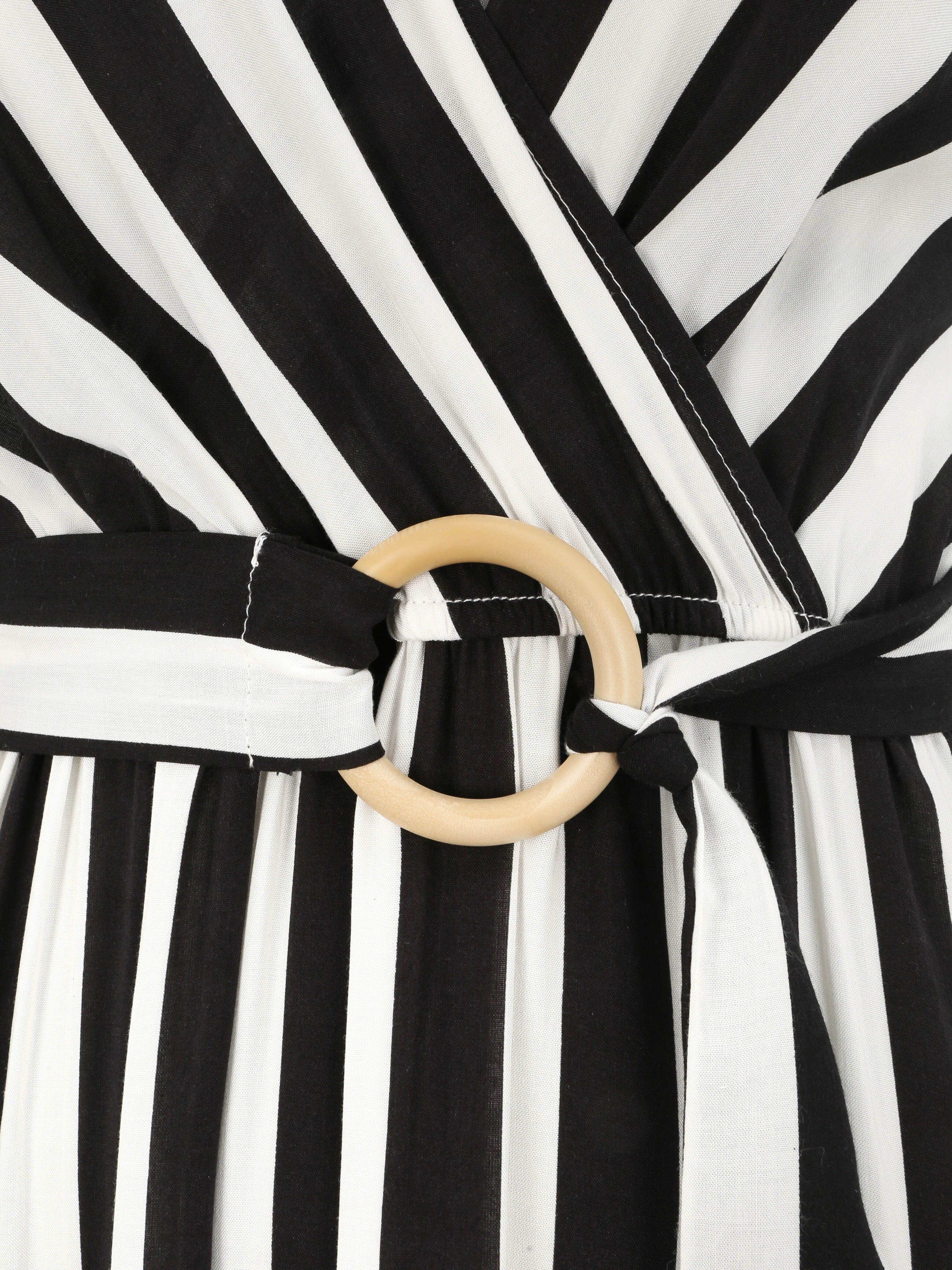 Lange empire jurk met gestreepte print - Zwart - Image 3
