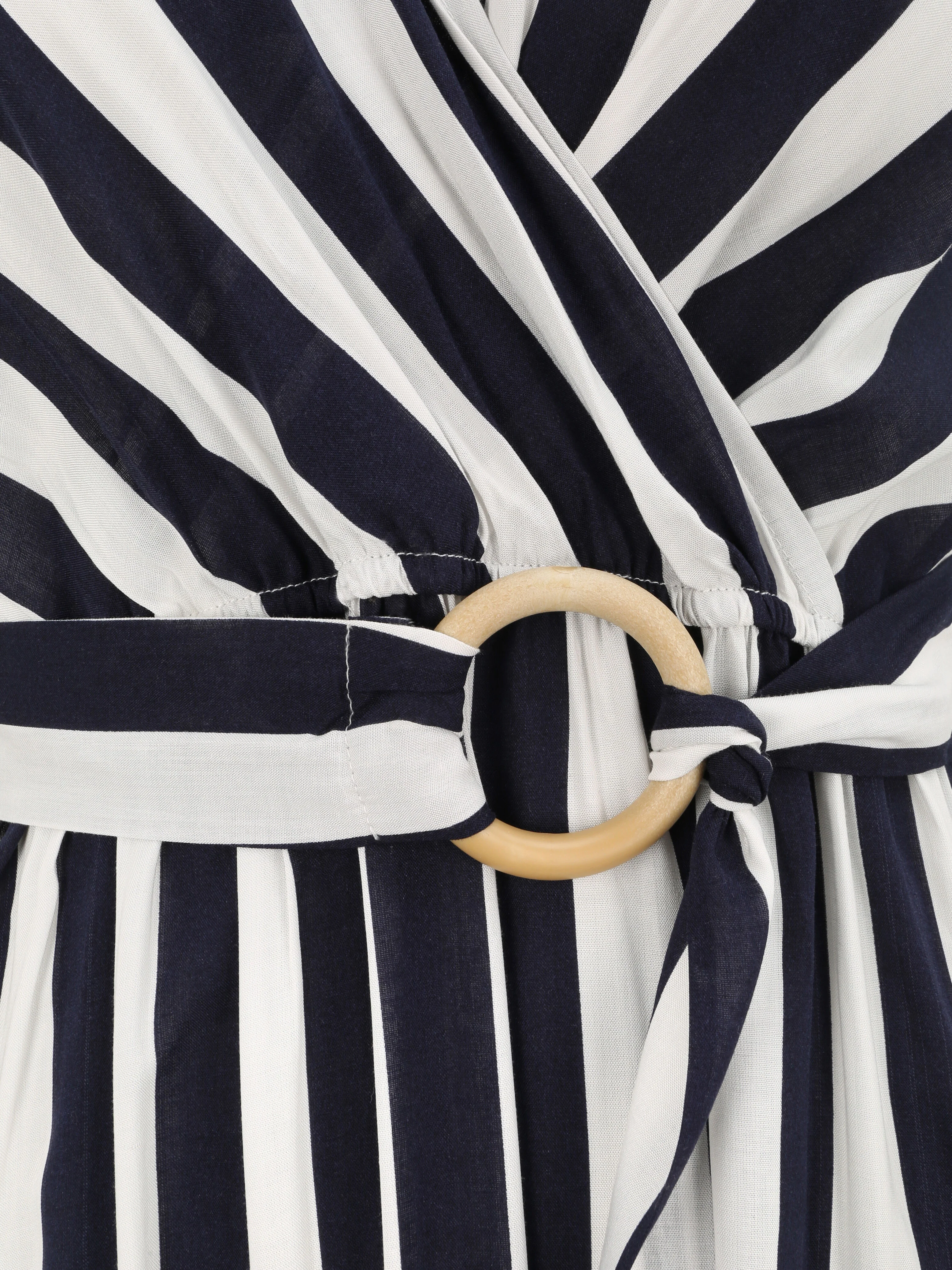 Lange empire jurk met gestreepte print - Marineblauw - Image 3