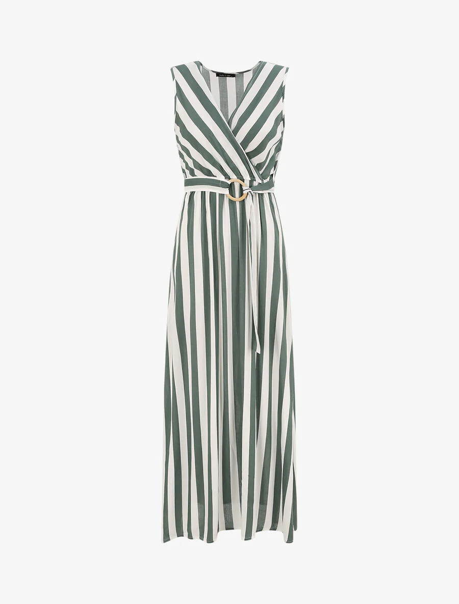 Lange empire jurk met gestreepte print - Groen