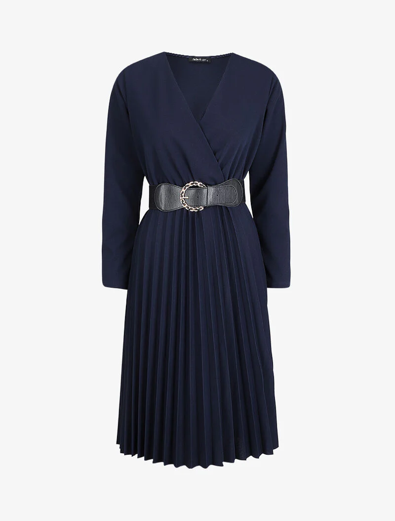Lange jurk met empire snit en overslag - Marineblauw