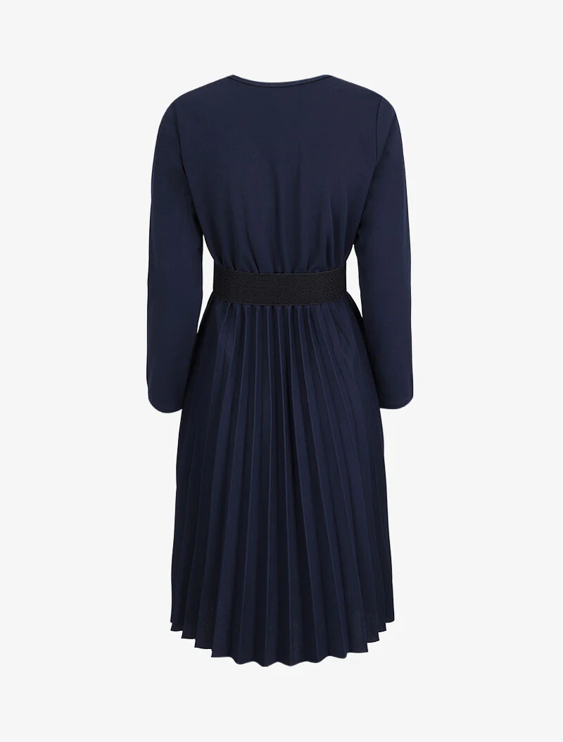 Lange jurk met empire snit en overslag - Marineblauw - Image 2