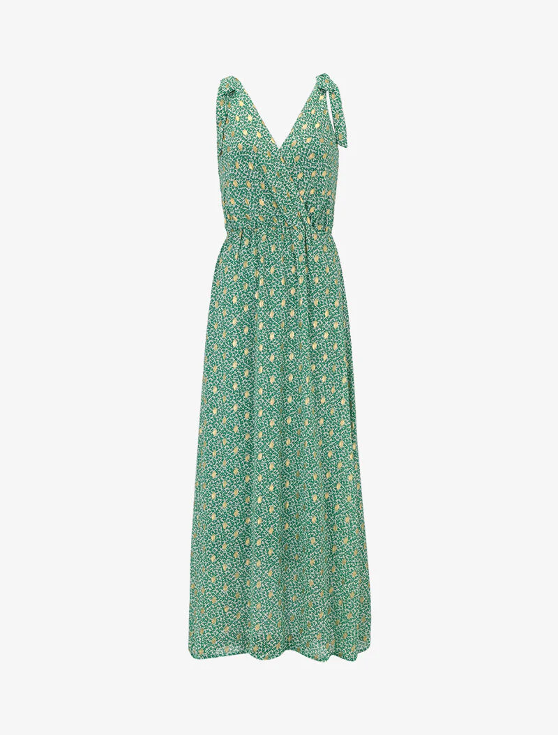 Lange jurk met abstracte bloemenprint - groen