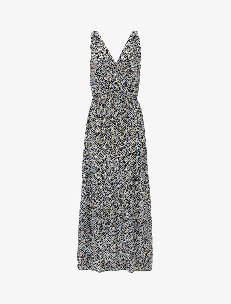 Lange jurk met abstracte bloemenprint - zwart