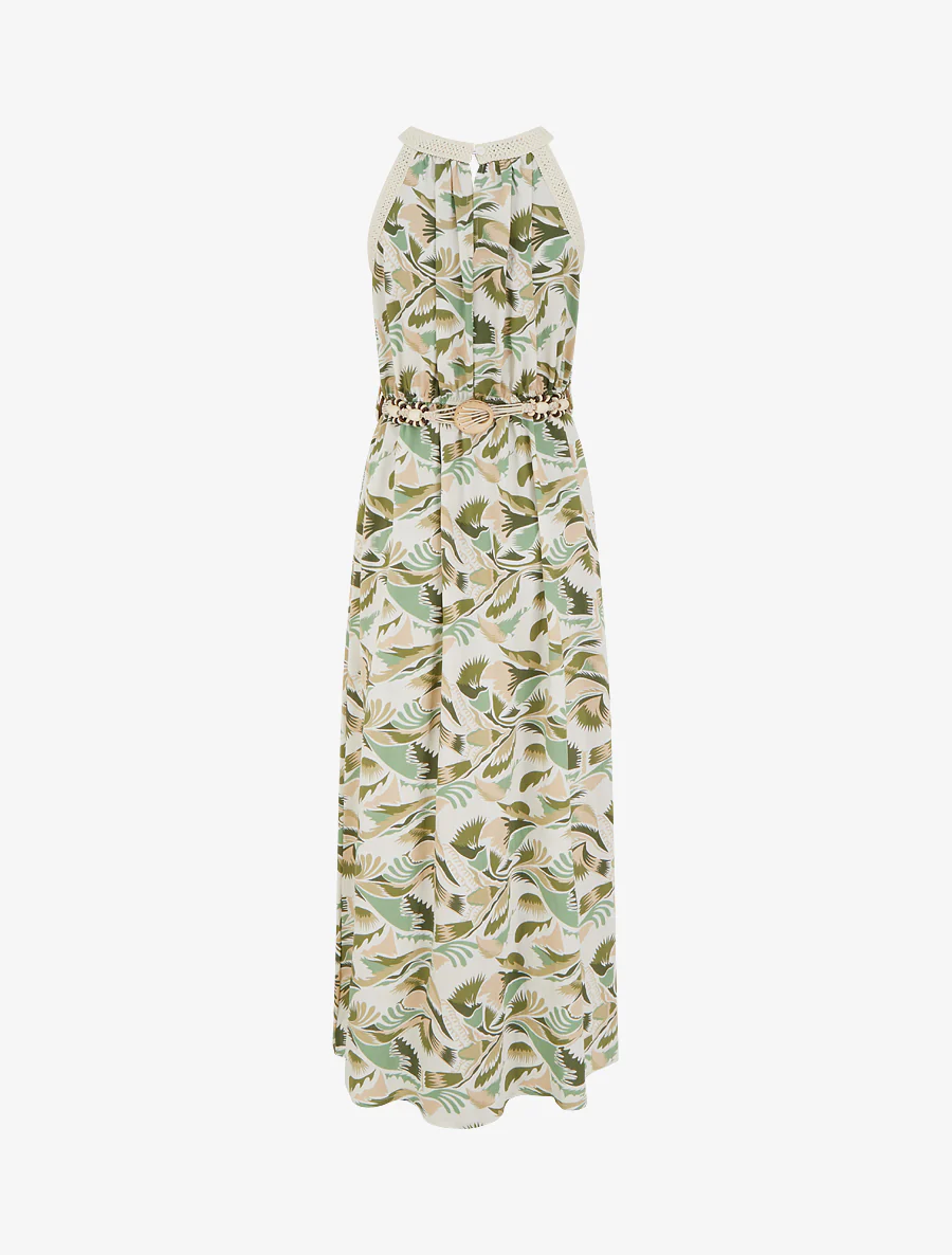 Lange jurk met Amerikaanse halslijn en fantasieprint - Groen - Image 2