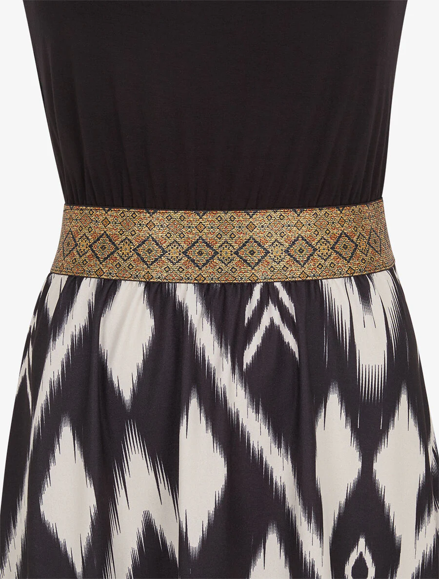 Lange jurk met bandjes en abstracte print - zwart - Image 3