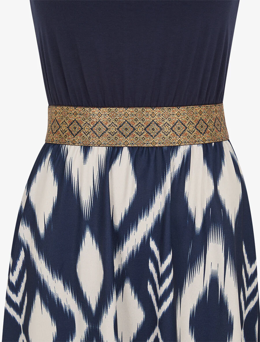 Lange jurk met bandjes en abstracte print - Marineblauw - Image 3