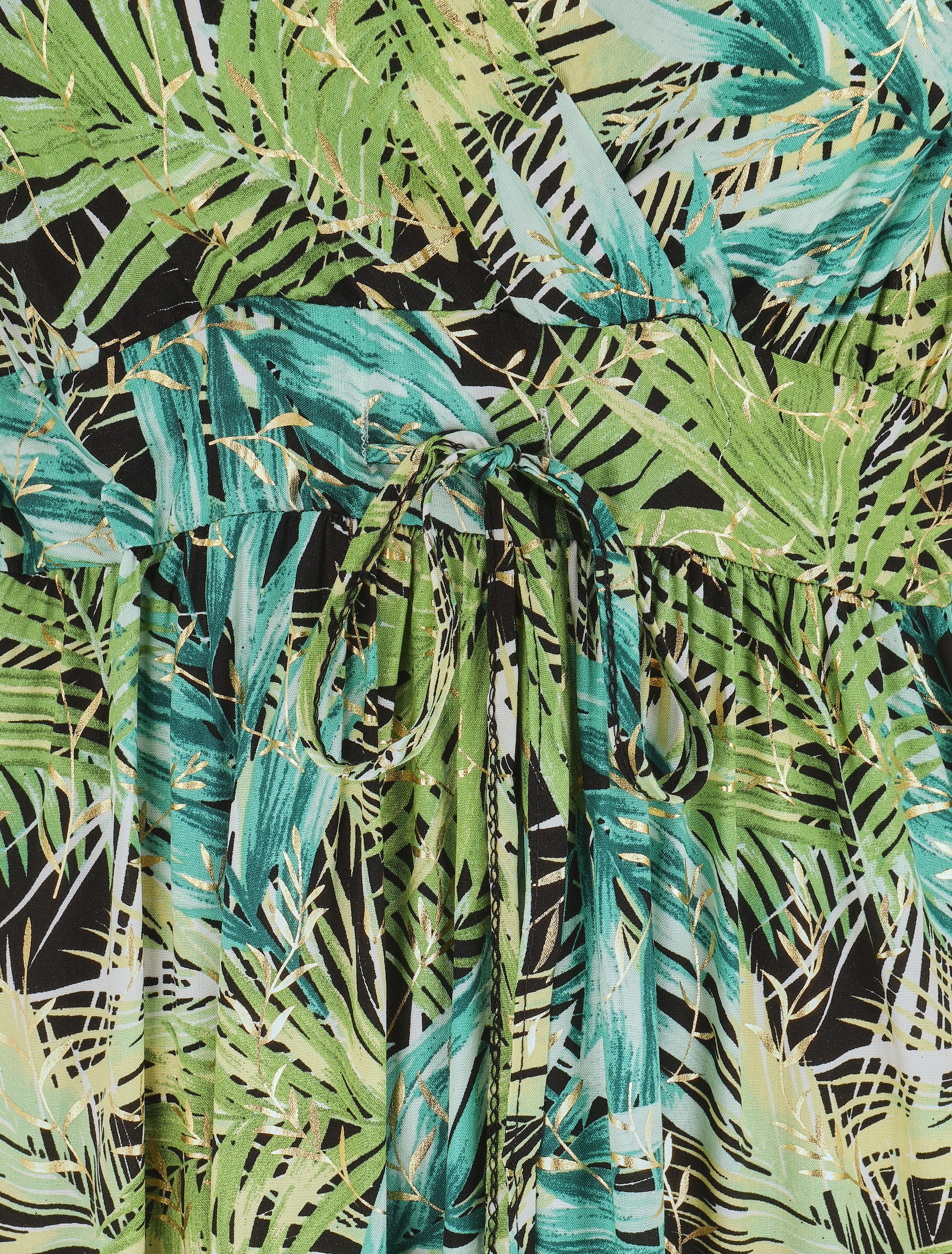 Lange jurk met bandjes en iriserende tropische print - Zwart/groen - Image 3