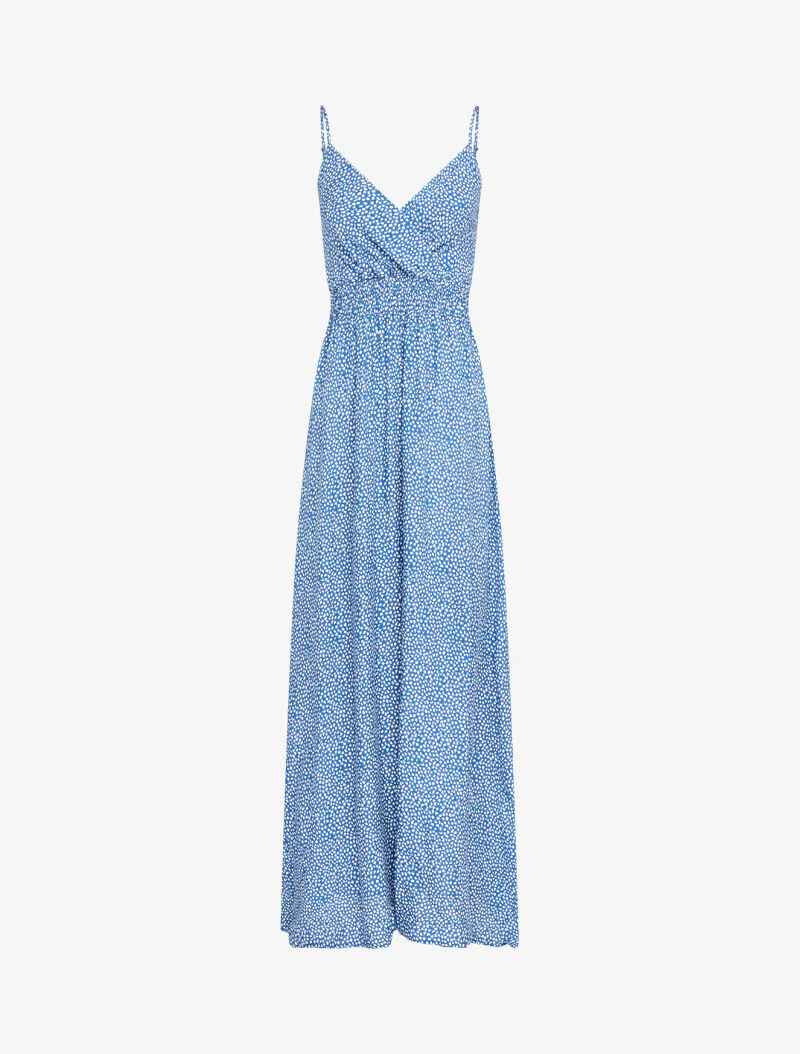 Lange jurk met bladenprint - karretjeblauw