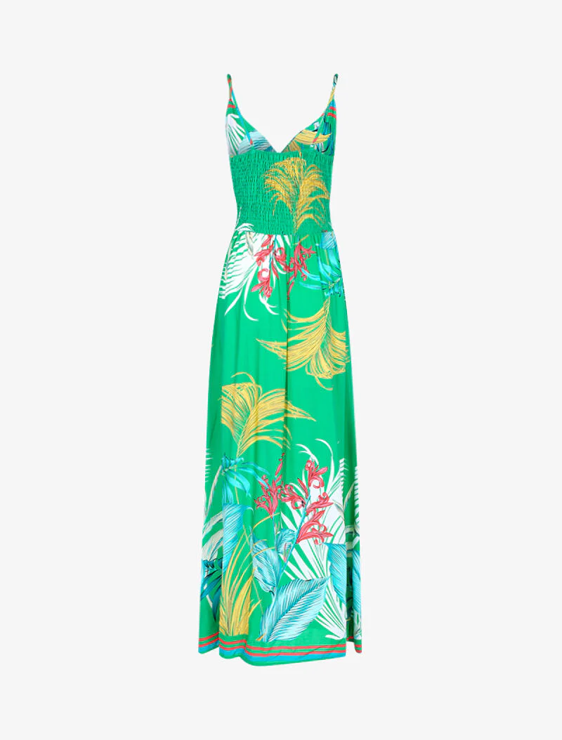 Lange jurk met bladprint - groen - Image 2
